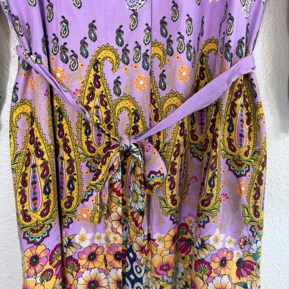 Fig and Flower Dress Womens Medium Floral Paisley Belted Tie Rayon Anthropolgie - Picture 4 of 10